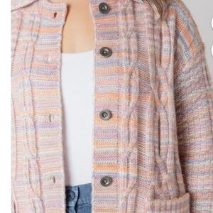 DEVOTED Women's Long Sleeve Button Up Cable Knit Multicolor Cardigan NWT